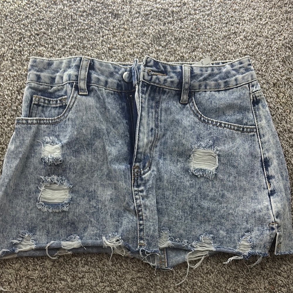 SHEIN Distressed Denim Mini Skirt - Blue